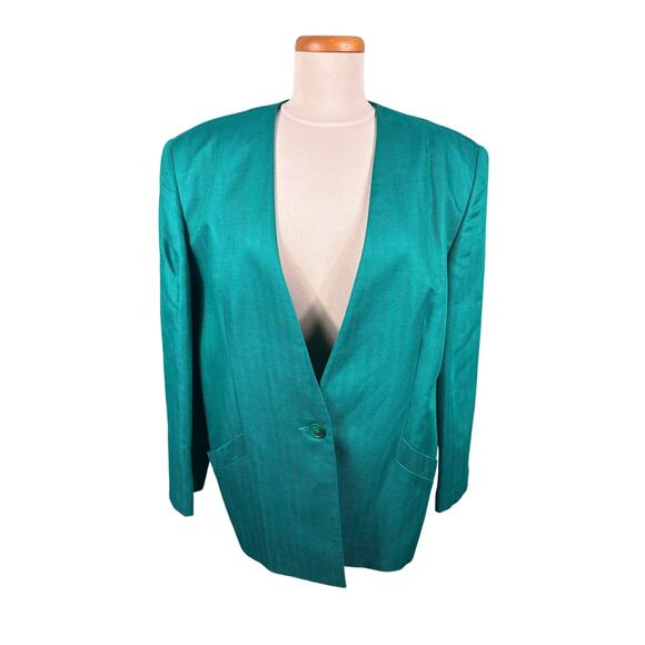 Jos A Bank Made in USA Women's Size 16 Green Linen Blend Pockets Blazer Jacket - Picture 1 of 13